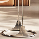 Stylish Round Tea Table with Solid Wood Top and Sleek Stainless Steel Legs fhj-4501