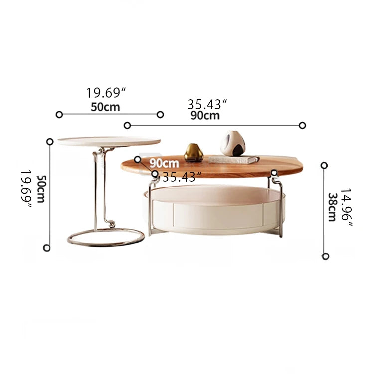 Stylish Round Tea Table with Solid Wood Top and Sleek Stainless Steel Legs fhj-4501