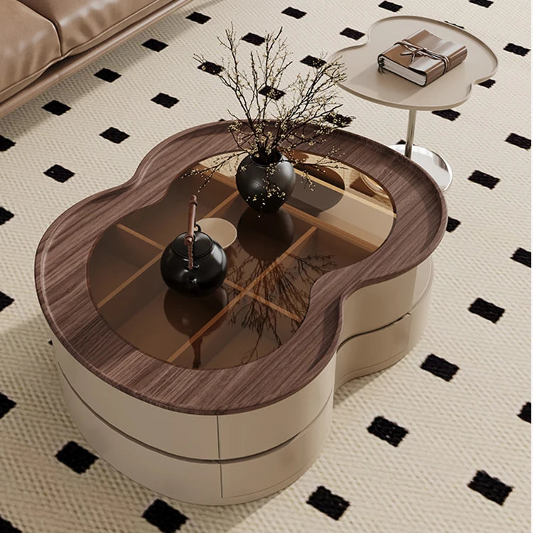 Stylish Solid Wood and Glass Tea Table with Stainless Steel Accents fhj-4503