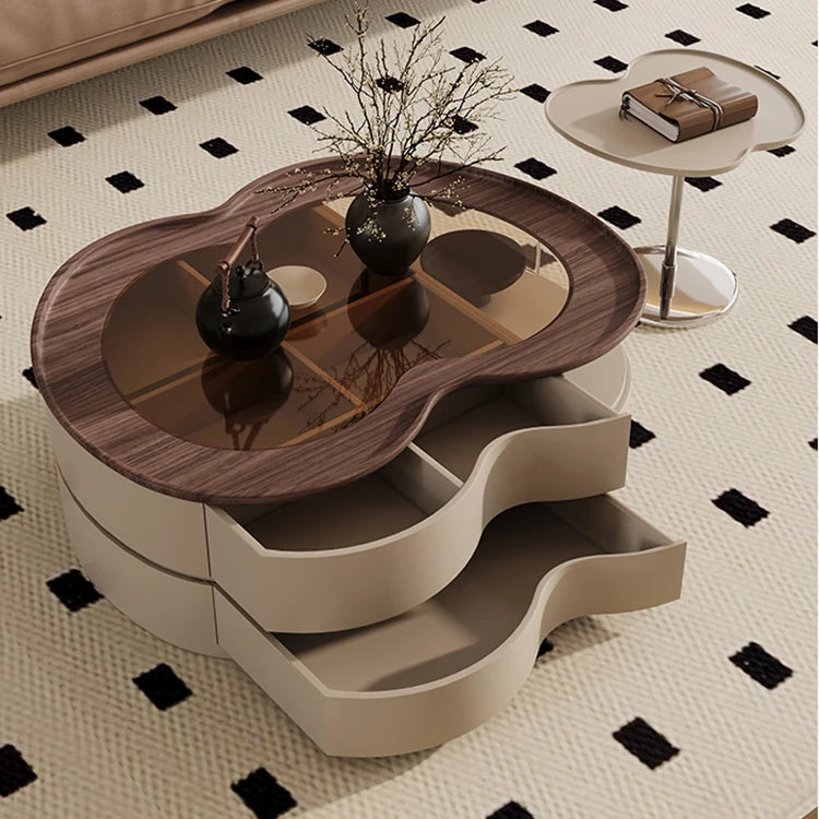 Stylish Solid Wood and Glass Tea Table with Stainless Steel Accents fhj-4503