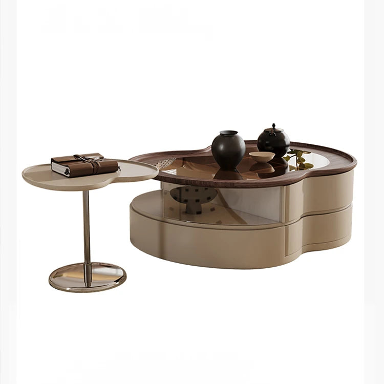 Stylish Solid Wood and Glass Tea Table with Stainless Steel Accents fhj-4503