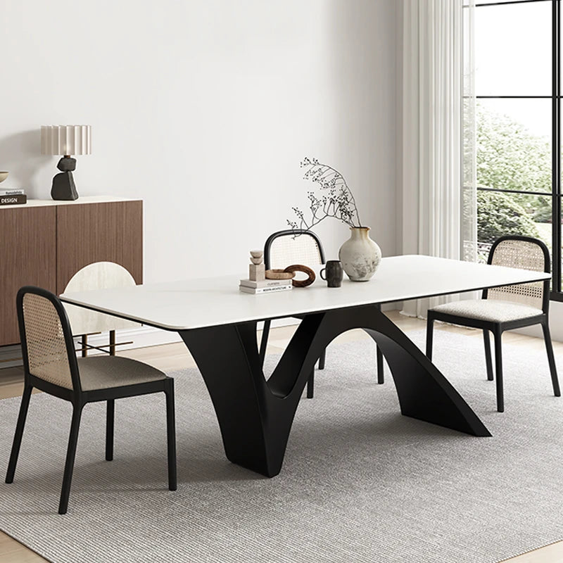 Stylish Ceramic Sintered Stone Dining Table with Modern Black Base - Perfect for Contemporary Home Decor fhmj-5028
