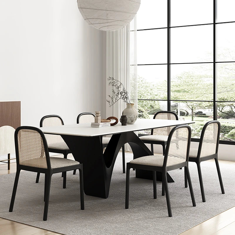 Stylish Ceramic Sintered Stone Dining Table with Modern Black Base - Perfect for Contemporary Home Decor fhmj-5028