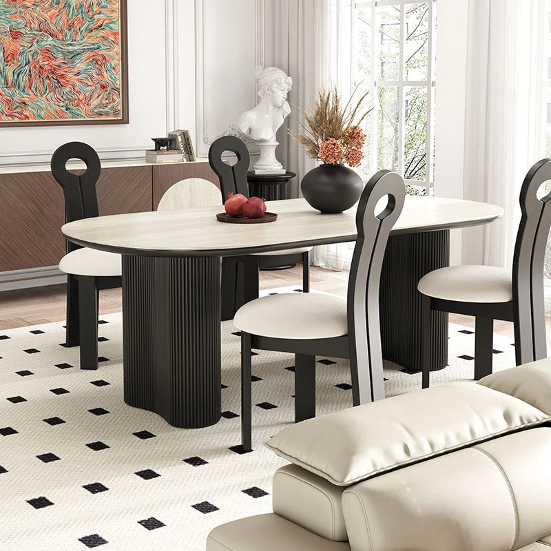 Stylish Oval Ceramic Sintered Stone Dining Table - Modern Multi-Layer Design for Elegant Interiors fhmj-5029