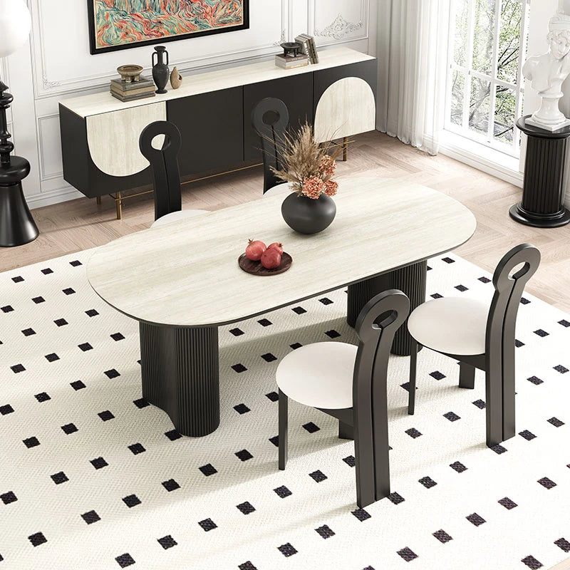 Stylish Oval Ceramic Sintered Stone Dining Table - Modern Multi-Layer Design for Elegant Interiors fhmj-5029
