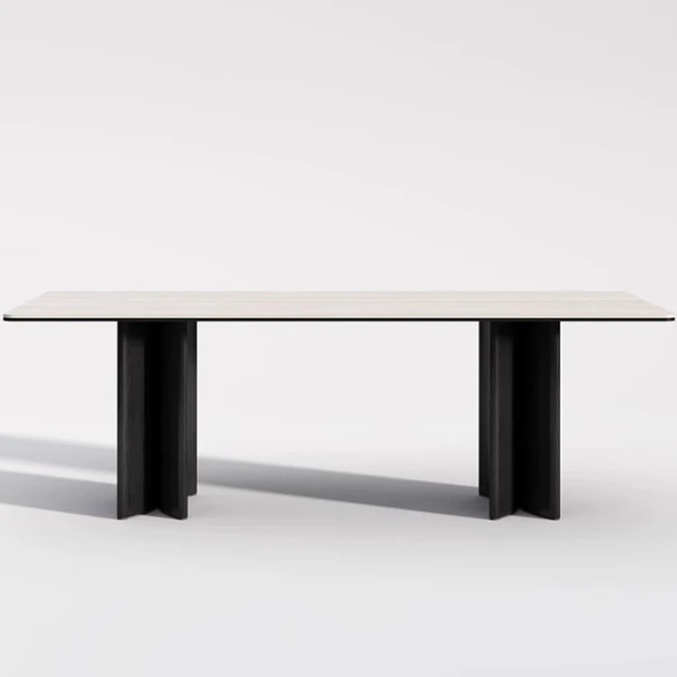 Elegant Ash Wood Table with Ceramic Sintered Stone Top - Modern Multi-Layer Design for Dining or Workspace fhmj-5030
