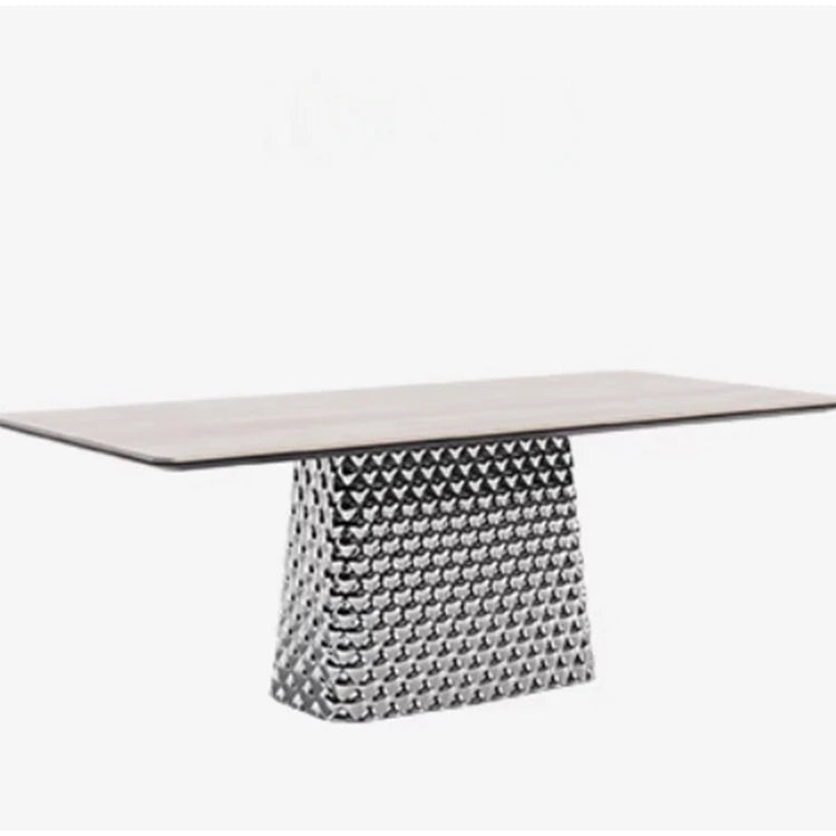 Stylish Ceramic Sintered Stone Multi-layer Dining Table with Unique Stainless Base - Perfect for Modern Interiors! fhmj-5032