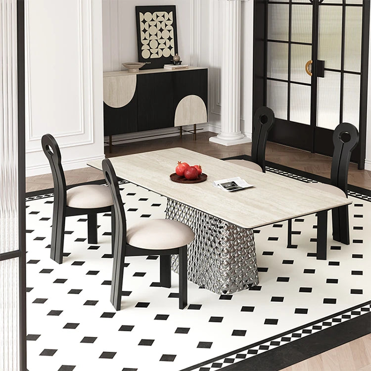 Stylish Ceramic Sintered Stone Multi-layer Dining Table with Unique Stainless Base - Perfect for Modern Interiors! fhmj-5032