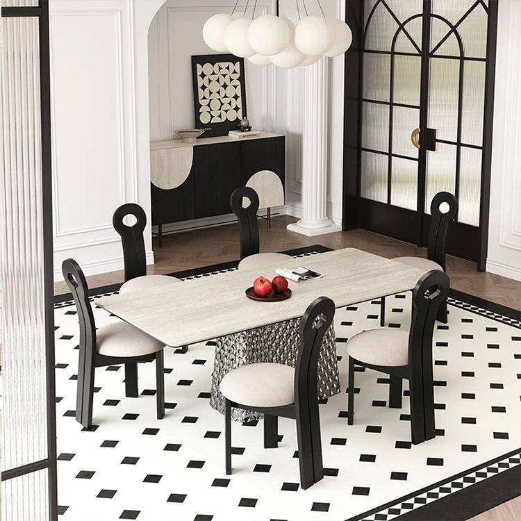 Stylish Ceramic Sintered Stone Multi-layer Dining Table with Unique Stainless Base - Perfect for Modern Interiors! fhmj-5032