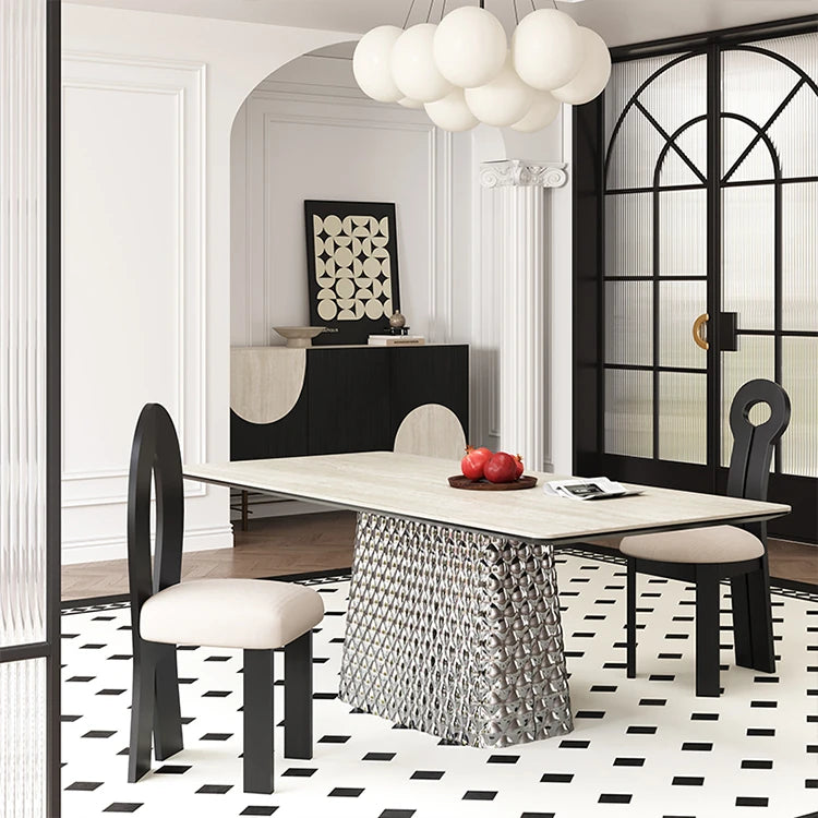 Stylish Ceramic Sintered Stone Multi-layer Dining Table with Unique Stainless Base - Perfect for Modern Interiors! fhmj-5032