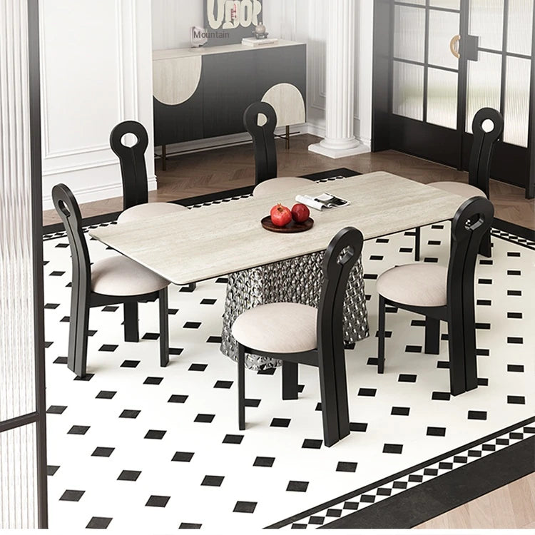 Stylish Ceramic Sintered Stone Multi-layer Dining Table with Unique Stainless Base - Perfect for Modern Interiors! fhmj-5032