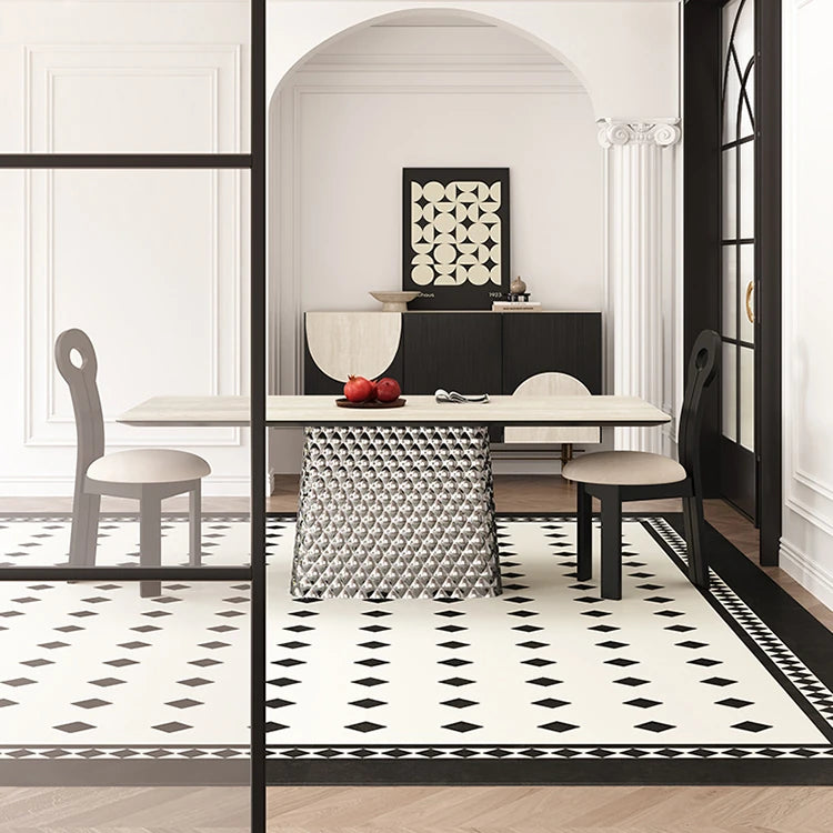 Stylish Ceramic Sintered Stone Multi-layer Dining Table with Unique Stainless Base - Perfect for Modern Interiors! fhmj-5032