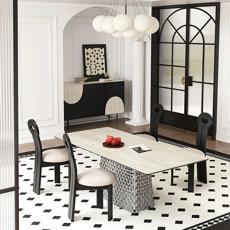 Stylish Ceramic Sintered Stone Multi-layer Dining Table with Unique Stainless Base - Perfect for Modern Interiors! fhmj-5032