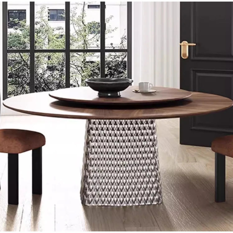 Stylish Multi-Layer Board Stainless Aluminum Alloy Round Dining Table – Modern Elegance for Your Home fhmj-5033