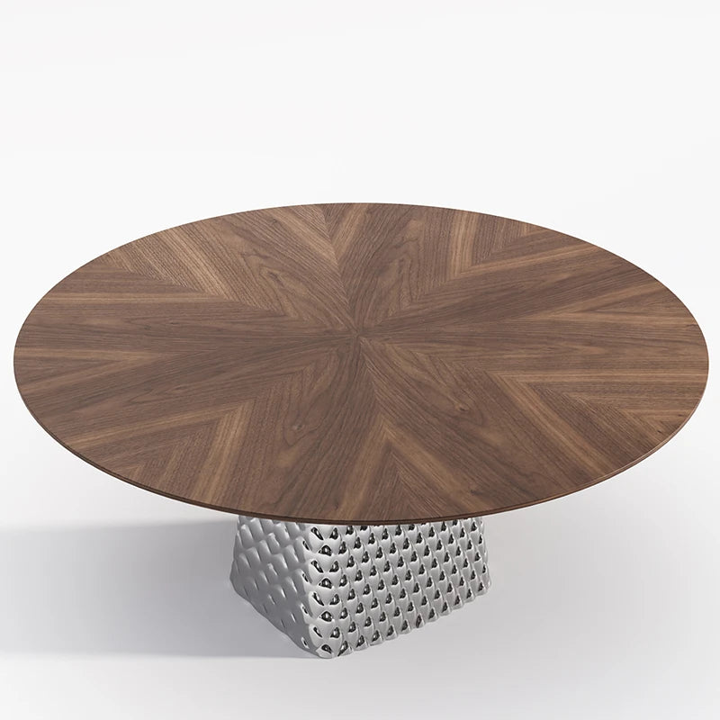 Stylish Multi-Layer Board Stainless Aluminum Alloy Round Dining Table – Modern Elegance for Your Home fhmj-5033