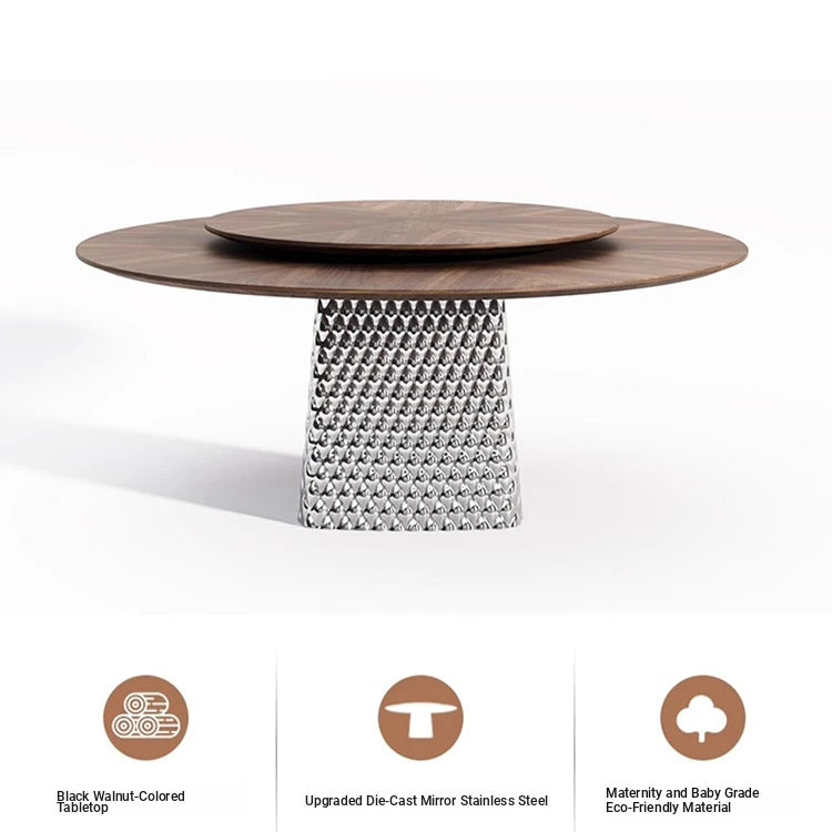 Stylish Multi-Layer Board Stainless Aluminum Alloy Round Dining Table – Modern Elegance for Your Home fhmj-5033