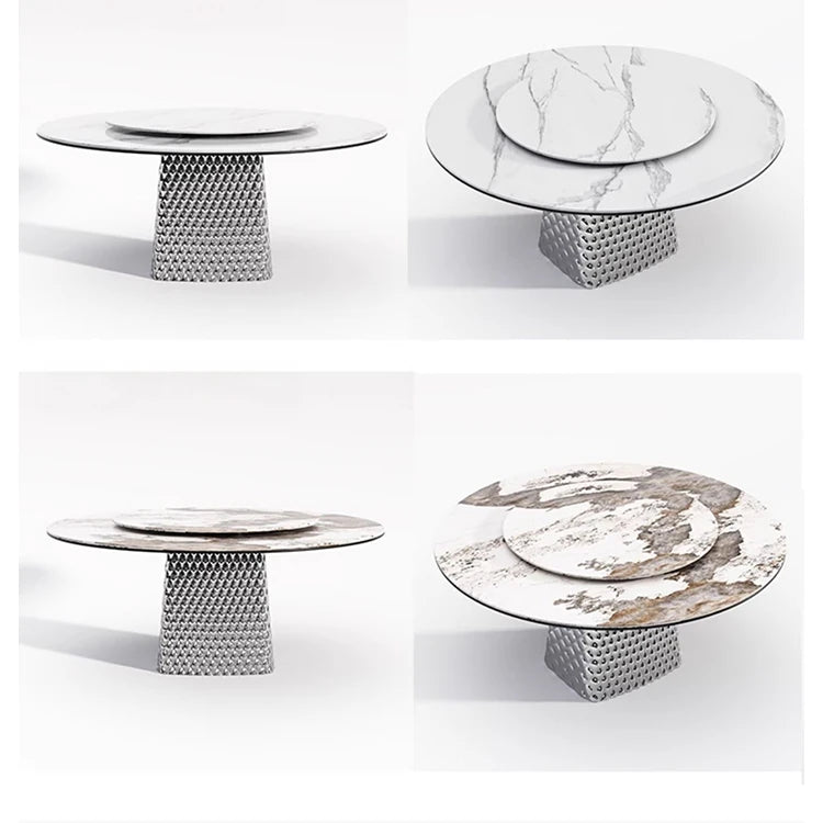 Stylish Multi-Layer Board Stainless Aluminum Alloy Round Dining Table – Modern Elegance for Your Home fhmj-5033