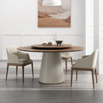 Elegant Round Solid Wood Dining Table with Synthetic Leather Base - Modern Multi-Layer Design for Chic Interiors fhmj-5034