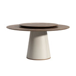 Elegant Round Solid Wood Dining Table with Synthetic Leather Base - Modern Multi-Layer Design for Chic Interiors fhmj-5034