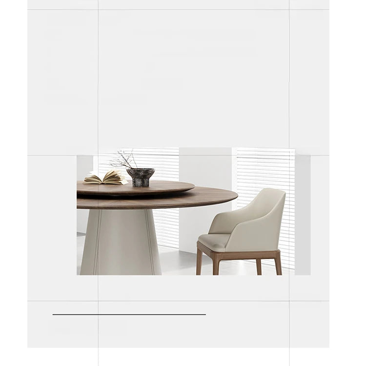 Elegant Round Solid Wood Dining Table with Synthetic Leather Base - Modern Multi-Layer Design for Chic Interiors fhmj-5034
