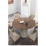 Elegant Round Solid Wood Dining Table with Synthetic Leather Base - Modern Multi-Layer Design for Chic Interiors fhmj-5034