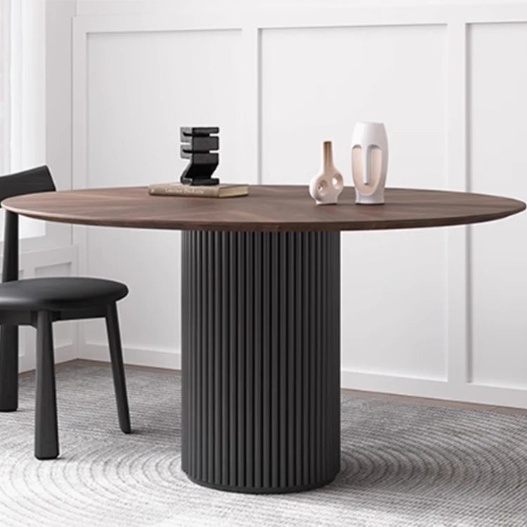 Modern Ash Wood Round Dining Table with Multi-Layer Board and Aluminum Alloy Base – Stylish & Durable Design for Your Home fhmj-5035