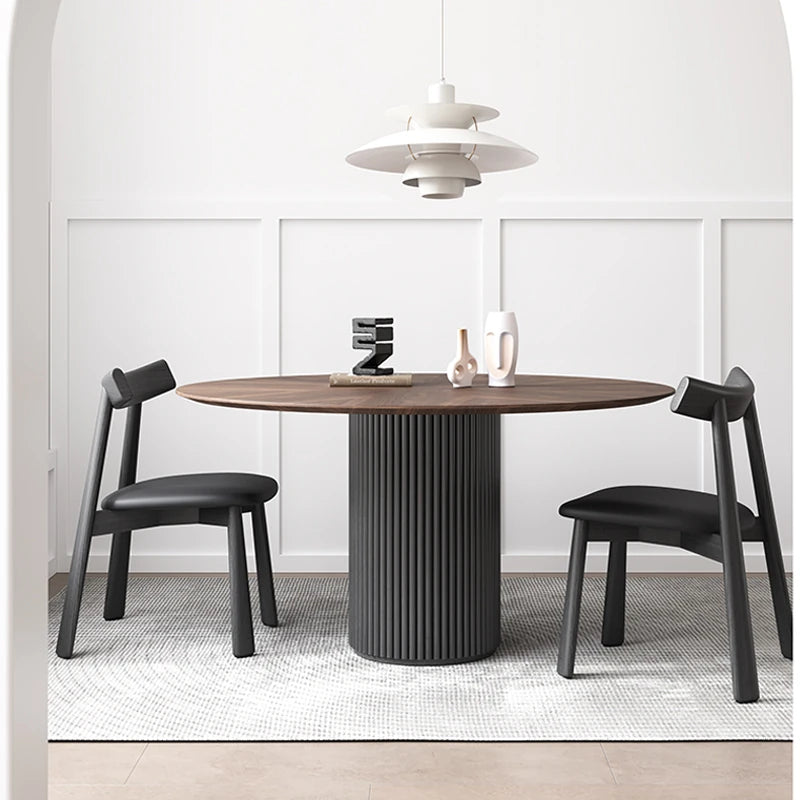 Modern Ash Wood Round Dining Table with Multi-Layer Board and Aluminum Alloy Base – Stylish & Durable Design for Your Home fhmj-5035