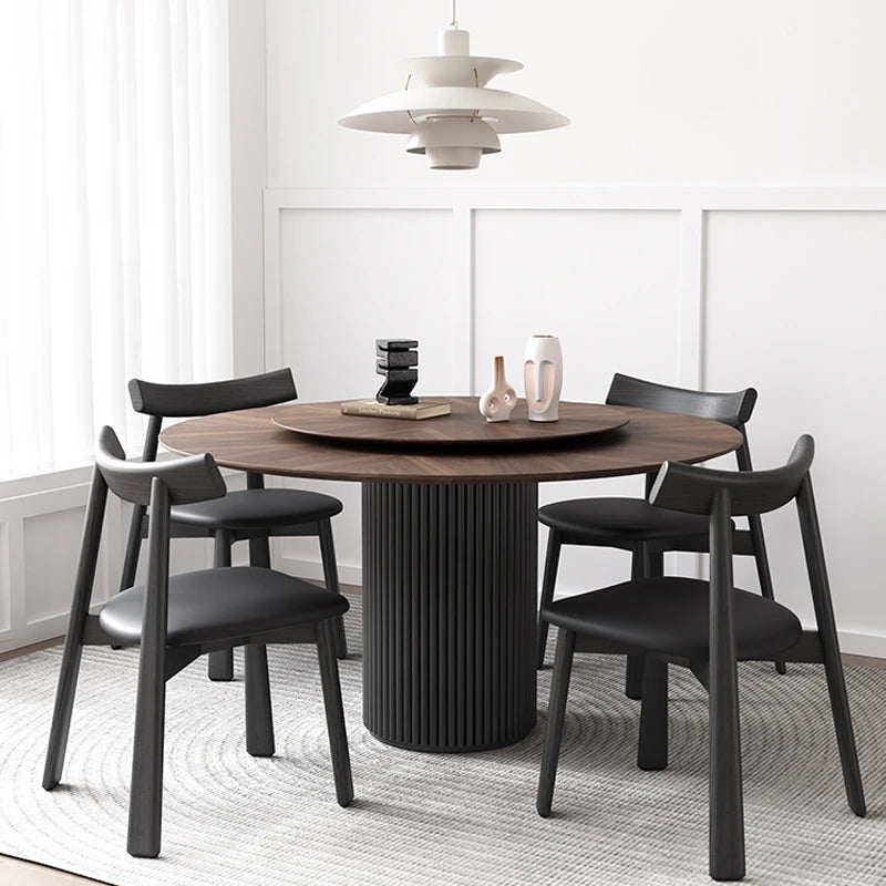 Modern Ash Wood Round Dining Table with Multi-Layer Board and Aluminum Alloy Base – Stylish & Durable Design for Your Home fhmj-5035