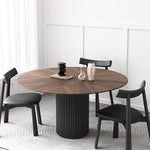 Modern Ash Wood Round Dining Table with Multi-Layer Board and Aluminum Alloy Base – Stylish & Durable Design for Your Home fhmj-5035
