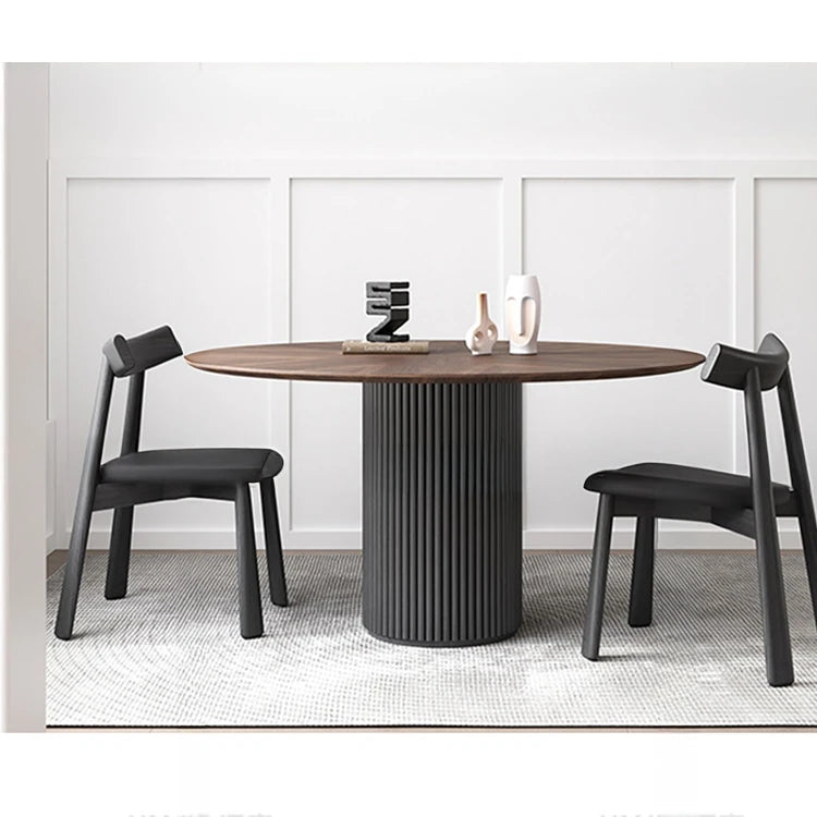 Modern Ash Wood Round Dining Table with Multi-Layer Board and Aluminum Alloy Base – Stylish & Durable Design for Your Home fhmj-5035