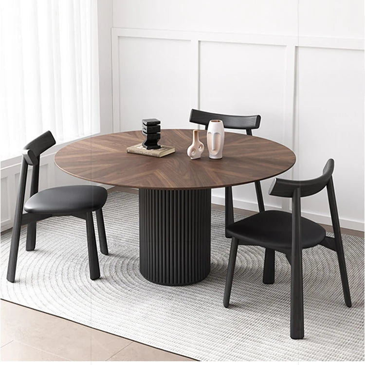 Modern Ash Wood Round Dining Table with Multi-Layer Board and Aluminum Alloy Base – Stylish & Durable Design for Your Home fhmj-5035
