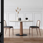 Elegant Round Ash Wood Table with Ceramic Sintered Stone Top – Modern Multi-layer Design for Living Room or Dining Space fhmj-5036