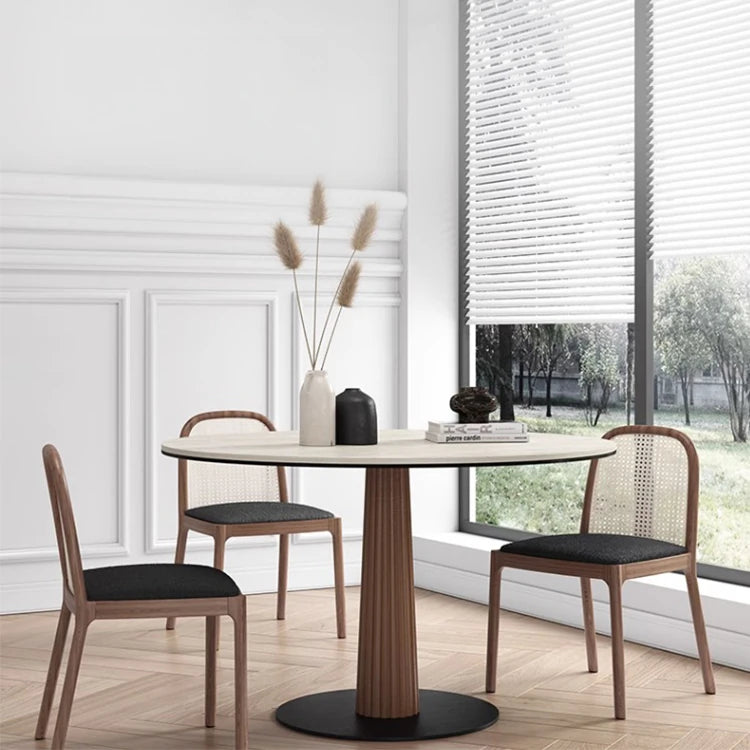 Elegant Round Ash Wood Table with Ceramic Sintered Stone Top – Modern Multi-layer Design for Living Room or Dining Space fhmj-5036