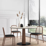 Elegant Round Ash Wood Table with Ceramic Sintered Stone Top – Modern Multi-layer Design for Living Room or Dining Space fhmj-5036