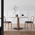 Elegant Round Ash Wood Table with Ceramic Sintered Stone Top – Modern Multi-layer Design for Living Room or Dining Space fhmj-5036