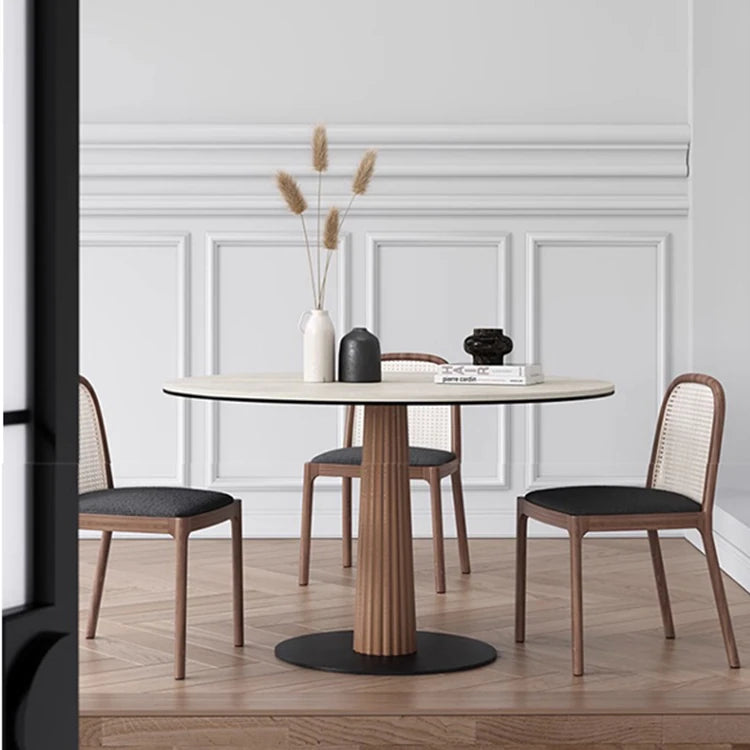 Elegant Round Ash Wood Table with Ceramic Sintered Stone Top – Modern Multi-layer Design for Living Room or Dining Space fhmj-5036