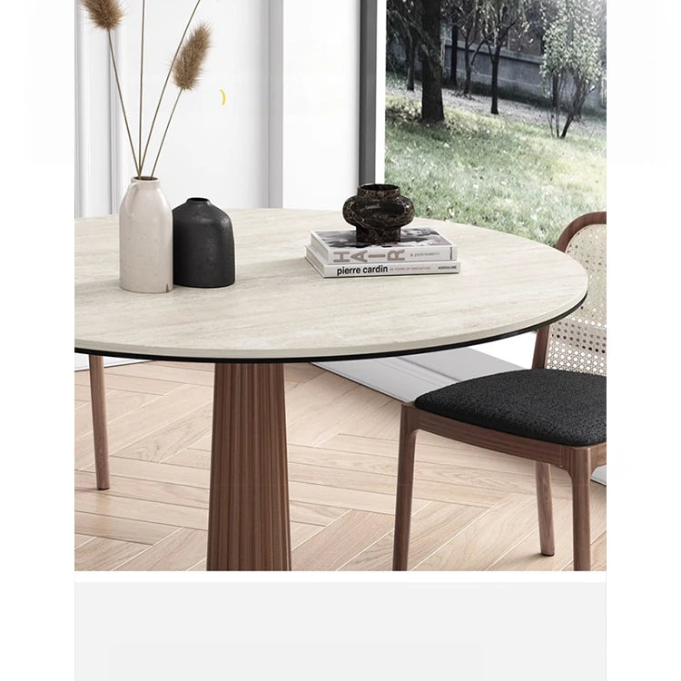 Elegant Round Ash Wood Table with Ceramic Sintered Stone Top – Modern Multi-layer Design for Living Room or Dining Space fhmj-5036