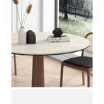 Elegant Round Ash Wood Table with Ceramic Sintered Stone Top – Modern Multi-layer Design for Living Room or Dining Space fhmj-5036