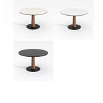 Elegant Round Ash Wood Table with Ceramic Sintered Stone Top – Modern Multi-layer Design for Living Room or Dining Space fhmj-5036