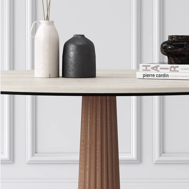 Elegant Round Ash Wood Table with Ceramic Sintered Stone Top – Modern Multi-layer Design for Living Room or Dining Space fhmj-5036