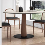 Elegant Round Ash Wood Table with Ceramic Sintered Stone Top – Modern Multi-layer Design for Living Room or Dining Space fhmj-5036