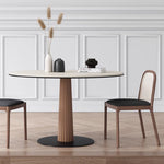 Elegant Round Ash Wood Table with Ceramic Sintered Stone Top – Modern Multi-layer Design for Living Room or Dining Space fhmj-5036