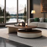 Modern Solid Wood and Multi-layer Board Tea Table with Elegant Synthetic Leather Finish – Stylish Centerpiece for Any Living Room fhmj-5037