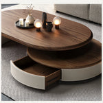 Modern Solid Wood and Multi-layer Board Tea Table with Elegant Synthetic Leather Finish – Stylish Centerpiece for Any Living Room fhmj-5037