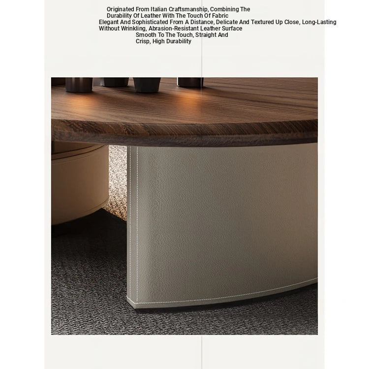 Modern Solid Wood and Multi-layer Board Tea Table with Elegant Synthetic Leather Finish – Stylish Centerpiece for Any Living Room fhmj-5037