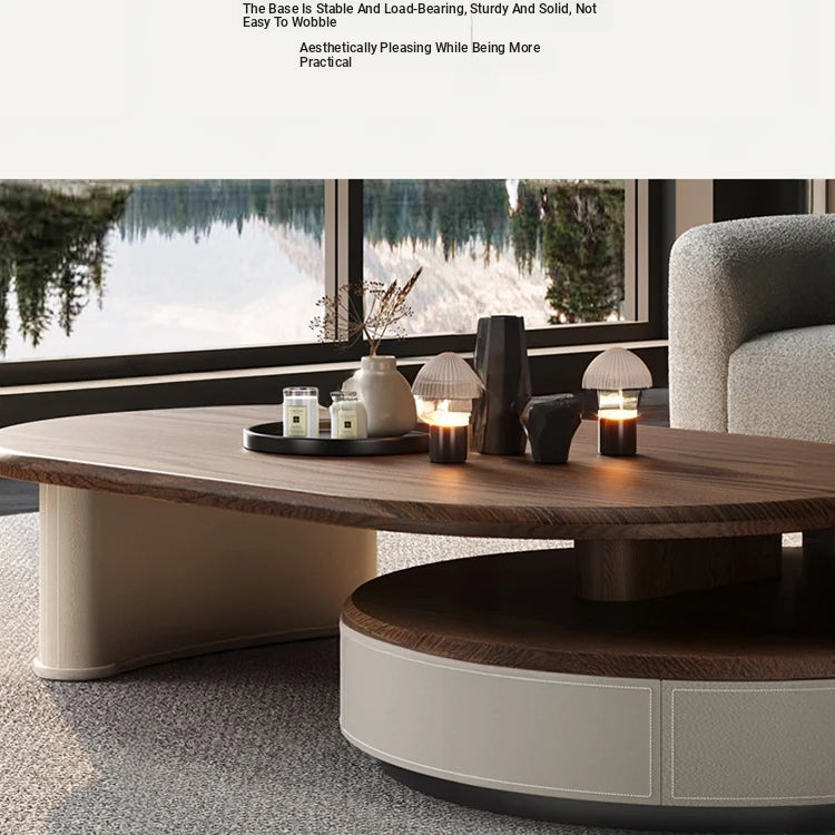 Modern Solid Wood and Multi-layer Board Tea Table with Elegant Synthetic Leather Finish – Stylish Centerpiece for Any Living Room fhmj-5037