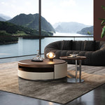 Elegant Solid Wood Tea Table with Multi-layer Board and Synthetic Leather Accents - Modern Living Room Centerpiece fhmj-5039