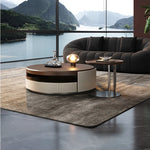 Elegant Solid Wood Tea Table with Multi-layer Board and Synthetic Leather Accents - Modern Living Room Centerpiece fhmj-5039
