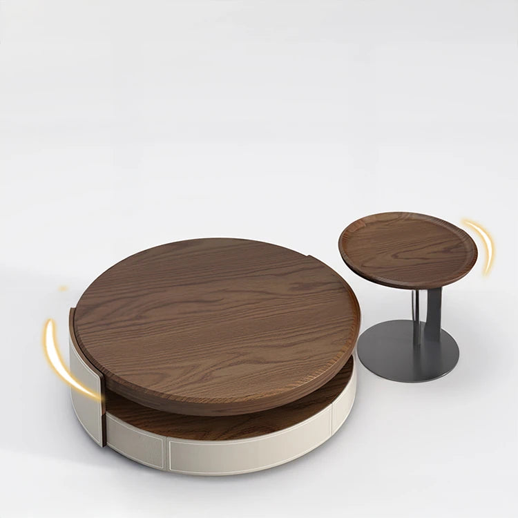 Elegant Solid Wood Tea Table with Multi-layer Board and Synthetic Leather Accents - Modern Living Room Centerpiece fhmj-5039
