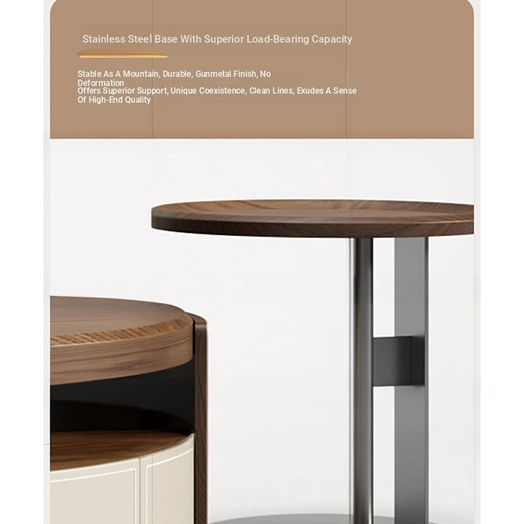 Elegant Solid Wood Tea Table with Multi-layer Board and Synthetic Leather Accents - Modern Living Room Centerpiece fhmj-5039